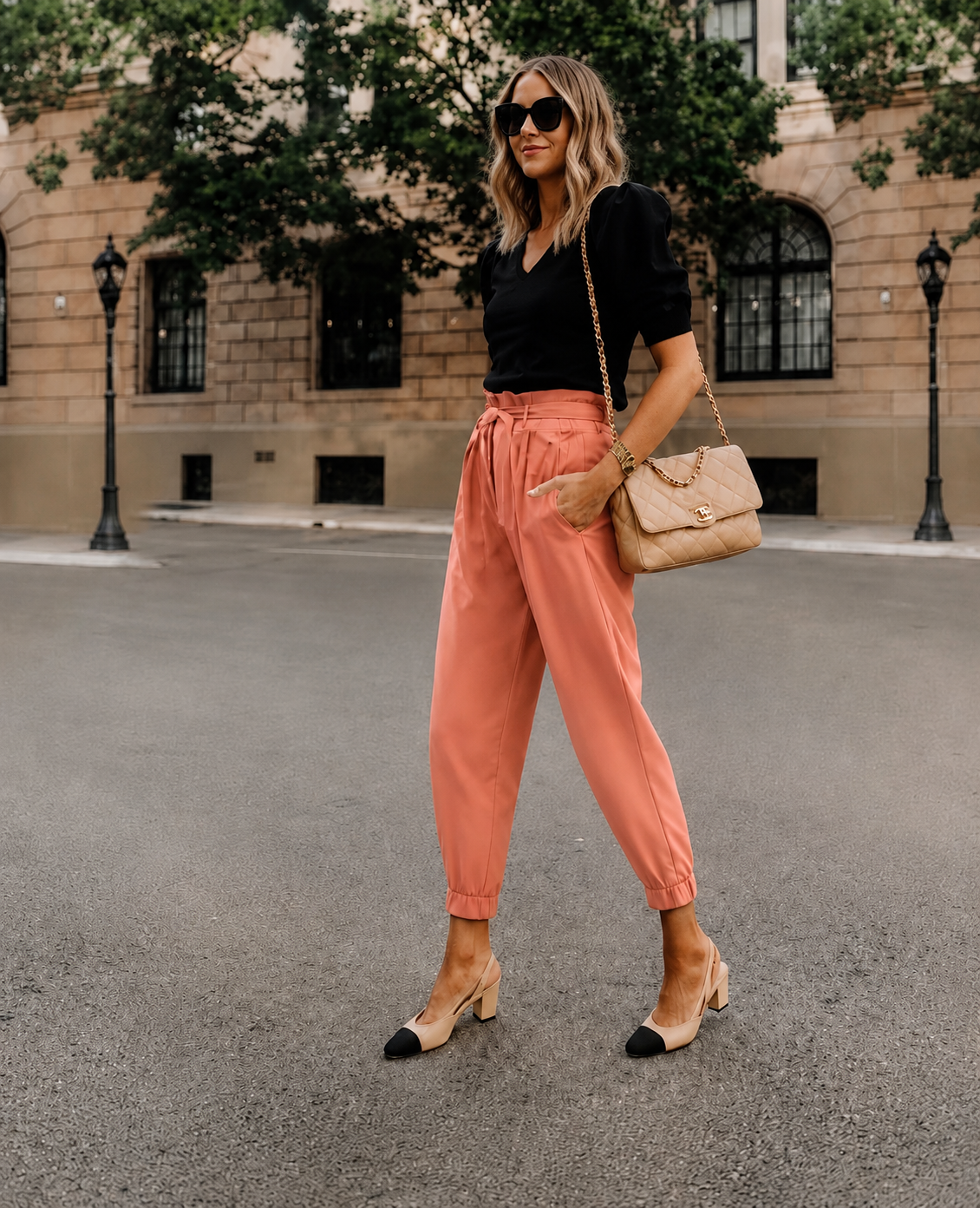 The Edit — styled with a quilted Chanel flap, slingback heels, and softly tailored trousers